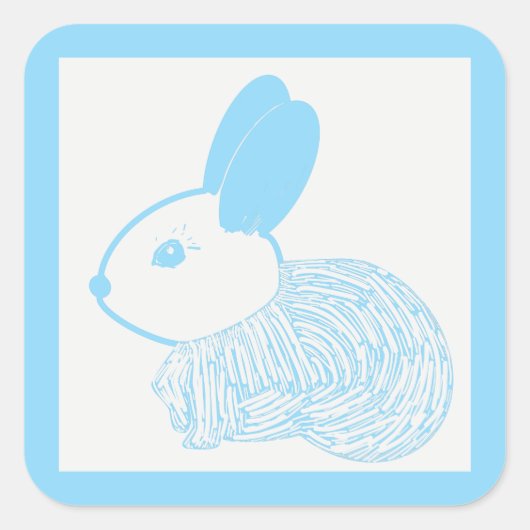 Sticker Carré Bébé mignon lapin sur bleu (Devant)