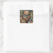 Sticker Carré Bébé mignon Ours Brown William Morris Inspiré (Sac)