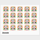 Sticker Carré Bébé mignon Panda arc-en-ciel (Feuille)