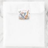 Sticker Carré Bébé mignonne Fille Bois Animaux avec Fleurs (Sac)