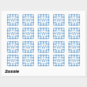Sticker Carré Bébé Monogrammé Bleu En vichy Motif Plaid (Feuille)