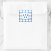 Sticker Carré Bébé Monogrammé Bleu En vichy Motif Plaid (Sac)