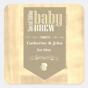 Sticker Carré Bébé personnalisé Brew Funny Shower Sepia