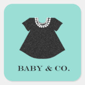 Sticker Carré BÉBÉ Petite robe noire Baby Sprinkle Douche Party (Devant)