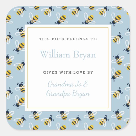 Sticker Carré Bébé Plaque de livre Ciel Blue Honey Bees (Devant)