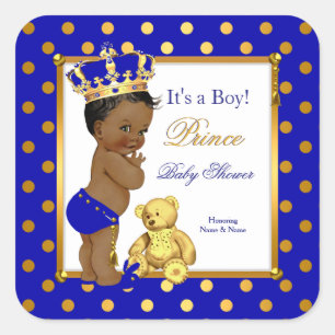 Sticker Carré Bébé Prince Cadeau Filleul Garçon Bleu Royal Or Et