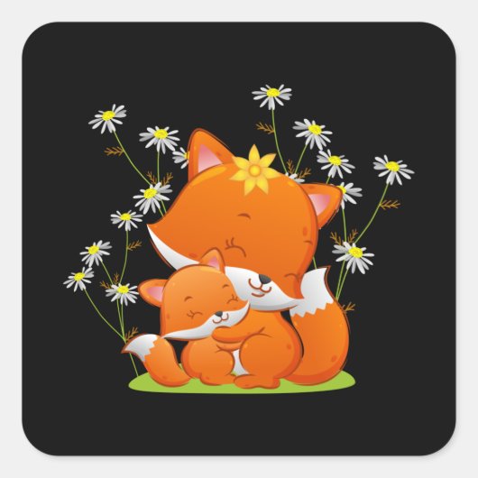 Sticker Carré bébé renard donne l'accolade à sa mère (Devant)