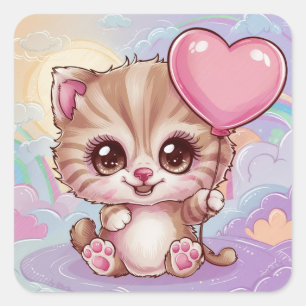 Sticker Carré Bébé rose mignon et adorable Anniversaire Kitten