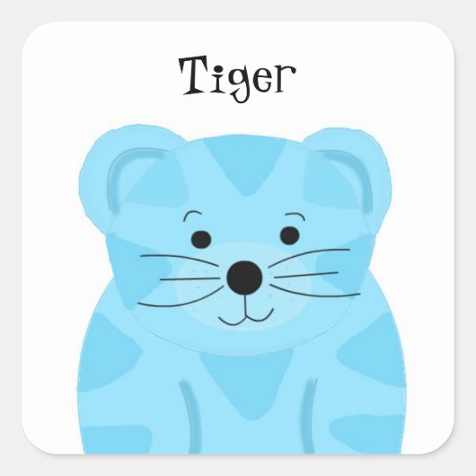 Sticker Carré Bébé Tigre Bleu Mignon (Devant)