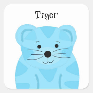 Sticker Carré Bébé Tigre Bleu Mignon