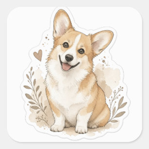 Sticker Carré Bébé toutou : Corgi