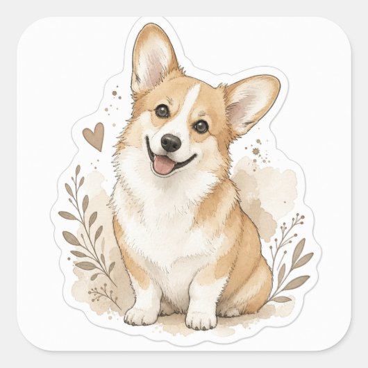 Sticker Carré Bébé toutou : Corgi (Devant)