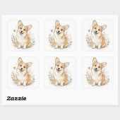 Sticker Carré Bébé toutou : Corgi (Feuille)