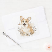 Sticker Carré Bébé toutou : Corgi (Enveloppe)