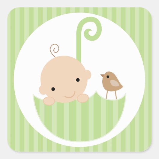 Sticker Carré Bébé vert dans un parapluie (Devant)