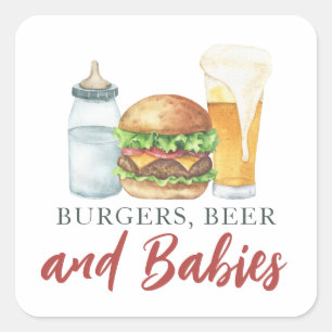 Sticker Carré Bébés, Burgers et Baby shower de bière