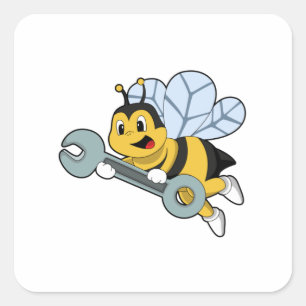 Sticker Carré Bee as Mechanic with Wrench