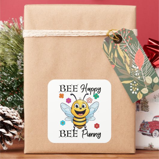 Sticker Carré Bee Happy Bee Punny (vacances)