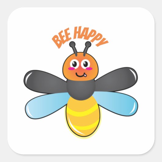Sticker Carré Bee Happy Smiling Cartoon Firefly Insect caractère (Devant)