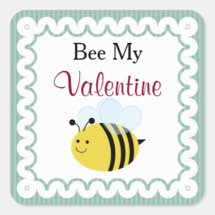 Sticker Carré Bee My Valentine, jolie abeille, rayures vertes