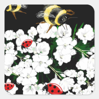 Sticker Carré BEES et Ladybugs art de la nature