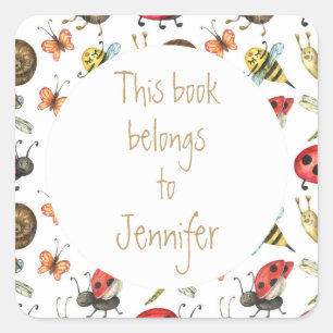 Sticker Carré Bees Ladybugs Garden Bug Bibliothèque personnalisé