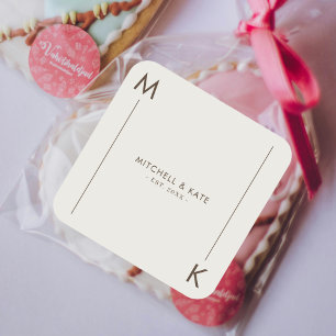 Sticker Carré Beige Brown simple ligne Mariage