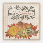 Sticker Carré Beige Thanksgiving Citrouilles et Squash (Devant)