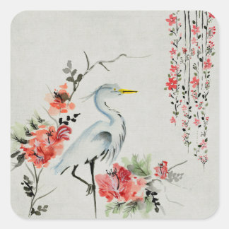 Sticker Carré bel oiseau de grue asiatique
