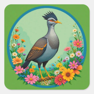 Sticker Carré Bel Oiseau Exotique au Repos Parmi des Fleurs Colo