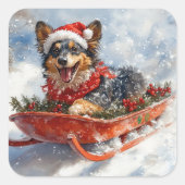 Sticker Carré Belgian Shepherd in Sledge Let it Snow Christmas (Devant)