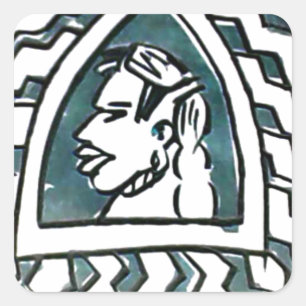 Sticker Carré Belle Africaine Bongo Massai Portrait Tribal Art