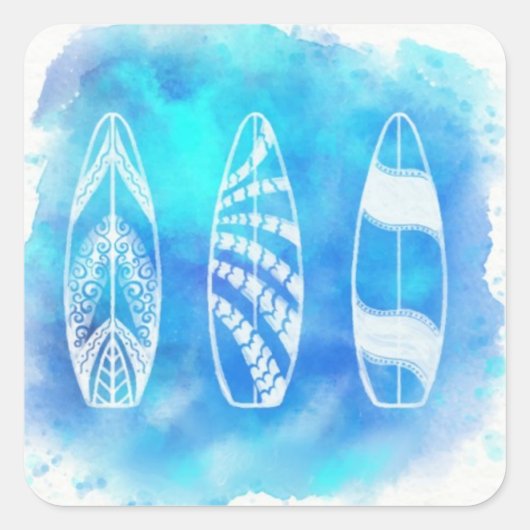 Sticker Carré Belle aquarelle Bleue Eau Surfboards art (Devant)