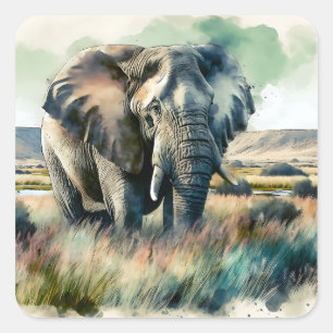Sticker Carré Belle aquarelle éléphant