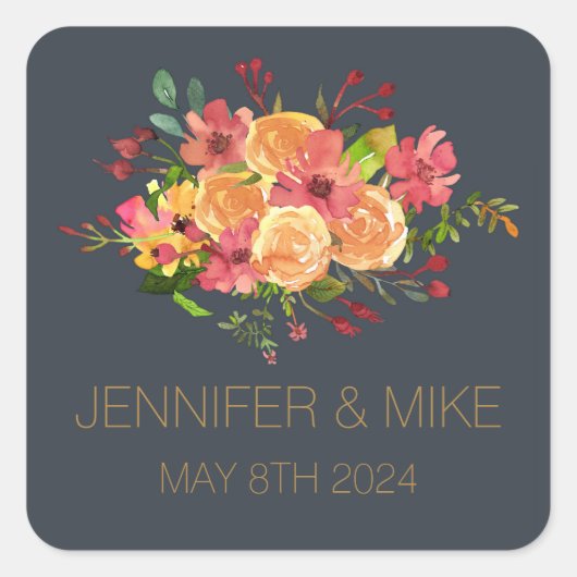 Sticker Carré Belle aquarelle fleurs design (Devant)