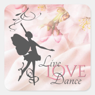 Sticker Carré Belle Ballerina et Fleurs Live Love Dance