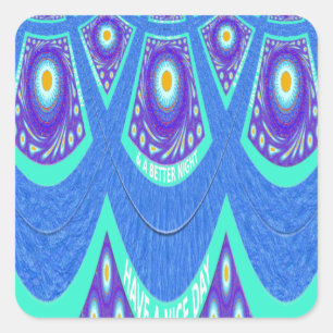Sticker Carré Belle Batik Bleu Cyan Bleu Imprimer vectoriel Art