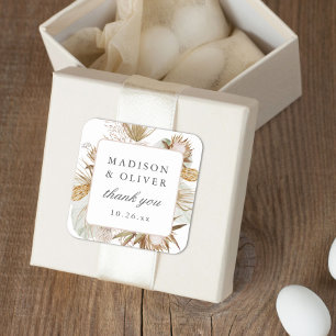 Sticker Carré Belle Boho Botanique Blanc Mariage Faveur