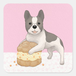 Sticker Carré Belle Bulldog & Cream Puff illustration Art