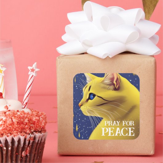 Sticker Carré Belle chatte jaune aux yeux bleus - ukraine (Fête)