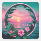 Sticker Carré Belle couronne de soleil couchant rose-Turquoise t (Devant)