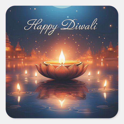 Sticker Carré Belle Diya Festival de lumière Happy Diwali (Devant)