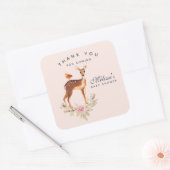 Sticker Carré Belle Doe Brown avec Baby shower de points blancs (Enveloppe)