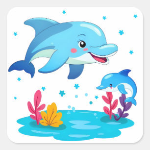 Sticker Carré Belle Dolphin Sea Animaux Anniversaire