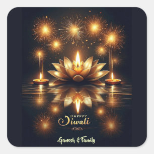 Sticker Carré Belle et brillante Diya à Lotus Diwali
