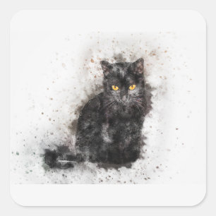 Sticker Carré Belle et tendance Chat Noir Perdu Photo