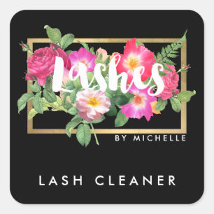Sticker Carré Belle Florales Lash Extensions Lash Nettoyeur Blac