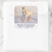 Sticker Carré Belle Galloping de Cheval Blanc dans les Noël de N (Sac)