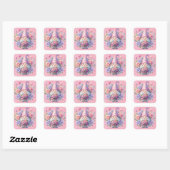 Sticker Carré Belle Gnome rose et pourpre parmi les Roses (Feuille)