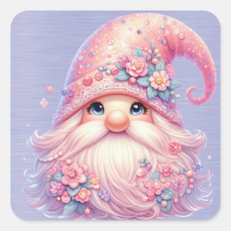 Sticker Carré Belle Gnome rose Parkly